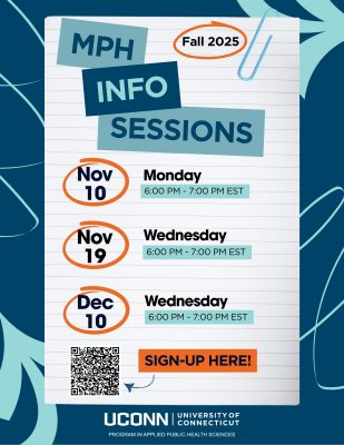 Master of Public Health Fall 2025 Information Session Flyer We will be holding three virtual info sessions on the following dates:

Monday, November 10th, 2025, 6:00 PM – 7:00 PM EST
Wednesday, November 19th, 2025, 6:00 PM – 7:00 PM EST
Wednesday, December 10th, 2025, 6:00 PM – 7:00 PM EST