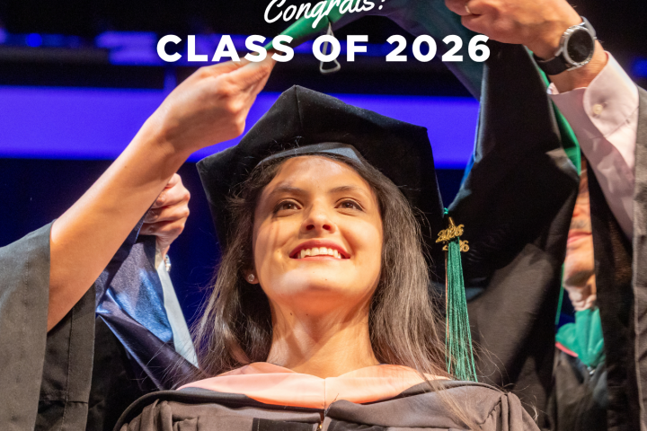 congrats class of 2026! MPH student looking up at commencement