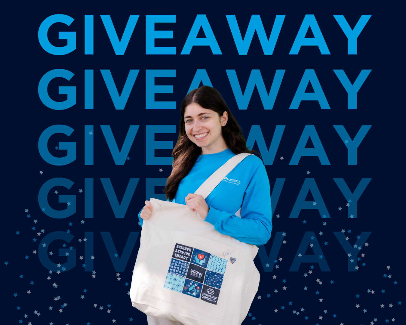 taline norsigan holding tote bag with the words giveaway listed behind her